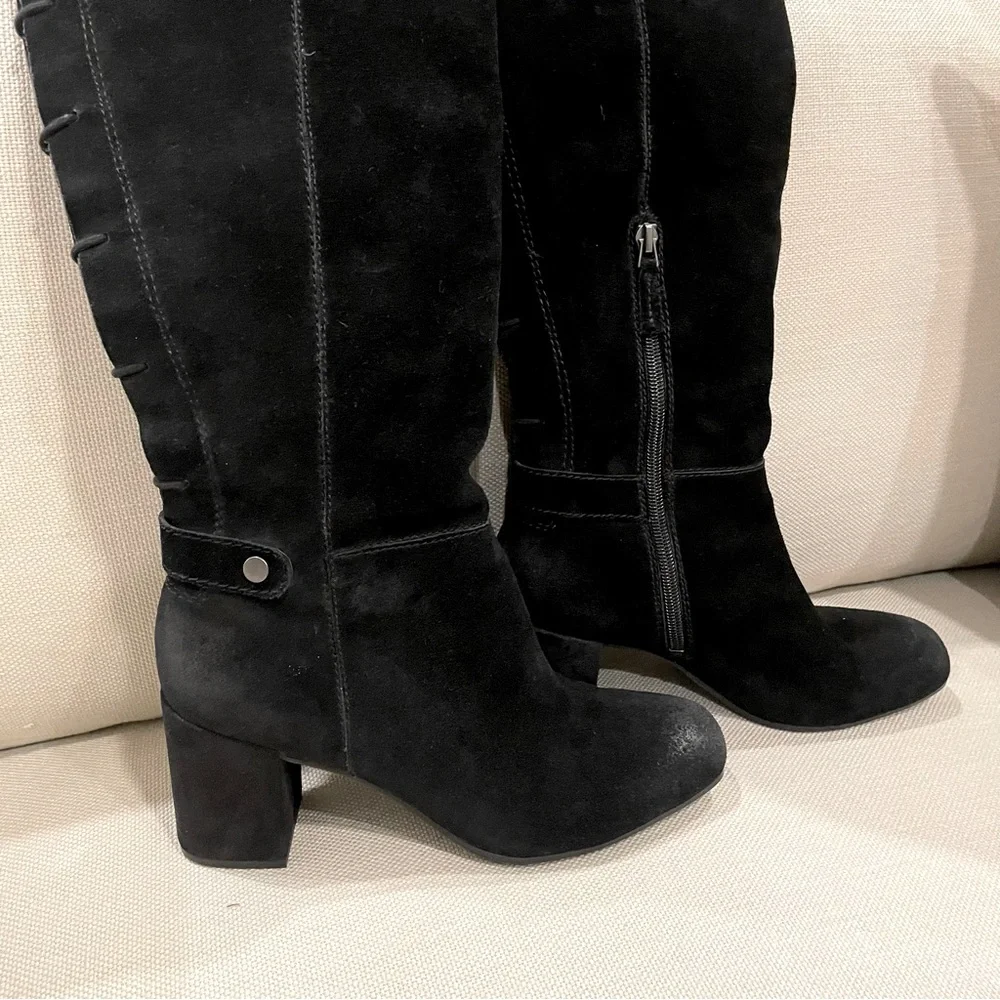 Womens Franco Sarto Pava Knee-High Dress Boots - Black Suede Size 8.5